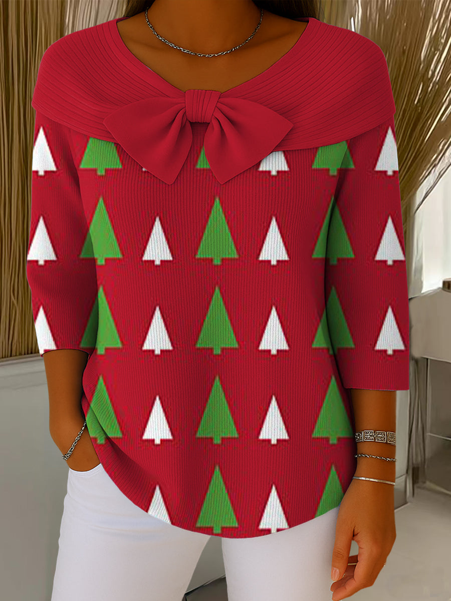 Cute Christmas Tree Drawing Art Print Buttoned Cardigan Sweater