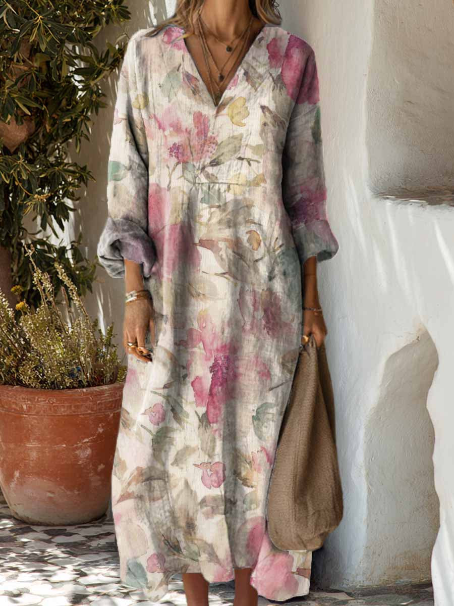 Women's Vintage Floral Pattern Art Print Cotton Dress