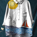 Sailing Little Boat Art Printed Women's Casual Cotton And Linen Shirt