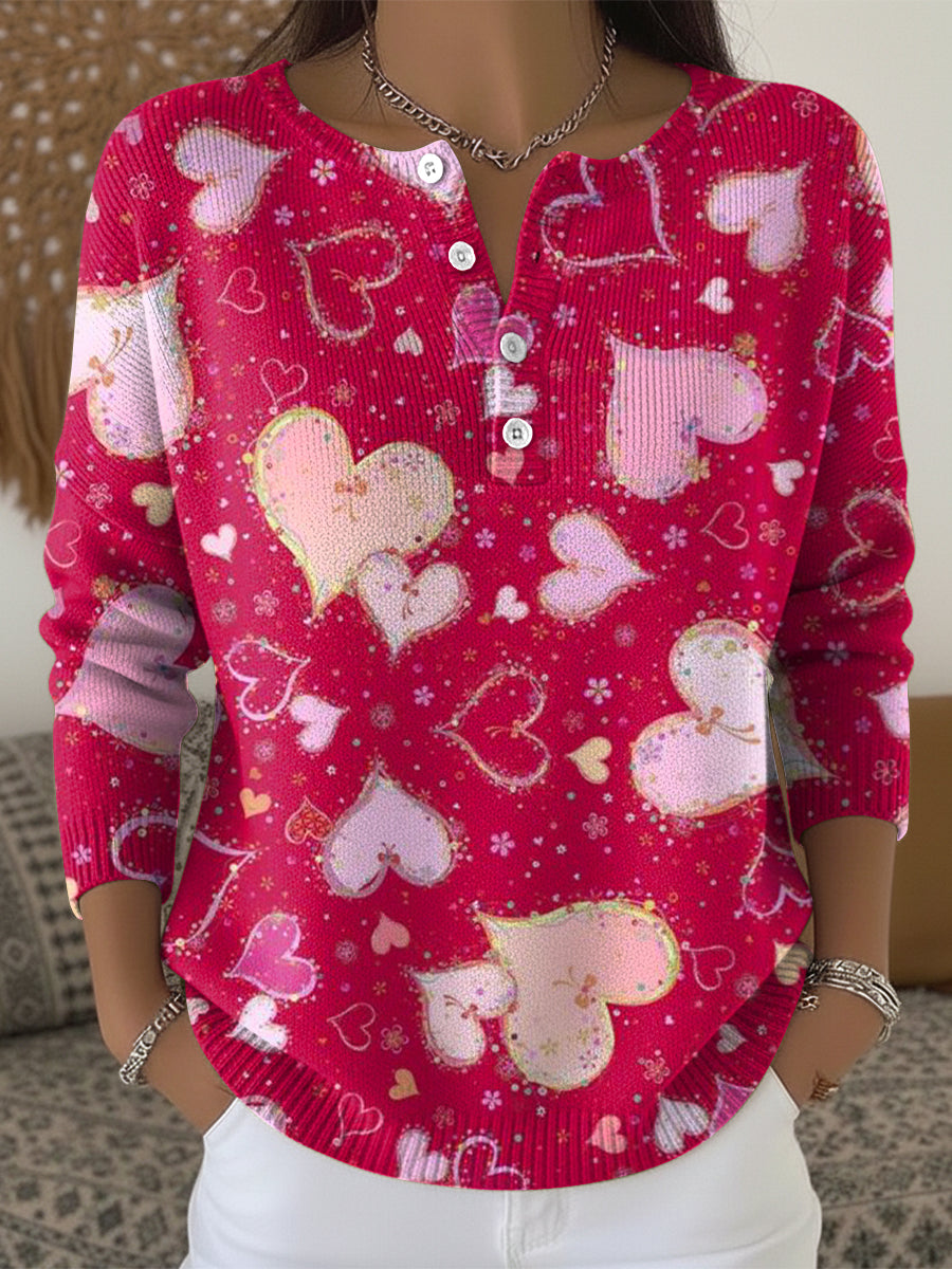 Heart-shaped Pattern Print Casual Valentine's Day Sweater