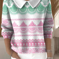 Women's Ethnic Pattern Print Casual Print Peter Pan Collar 3/4 Sleeve Sweater