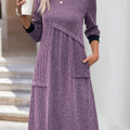 Dusty Purple Patchwork A Line Long Sleeve Dress