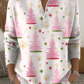 Christmas Pink Trees Pattern Art Print Buttoned Cardigan Sweater