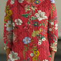 Pull femme vintage à imprimé floral, col Claudine, manches 3/4, taille 272w