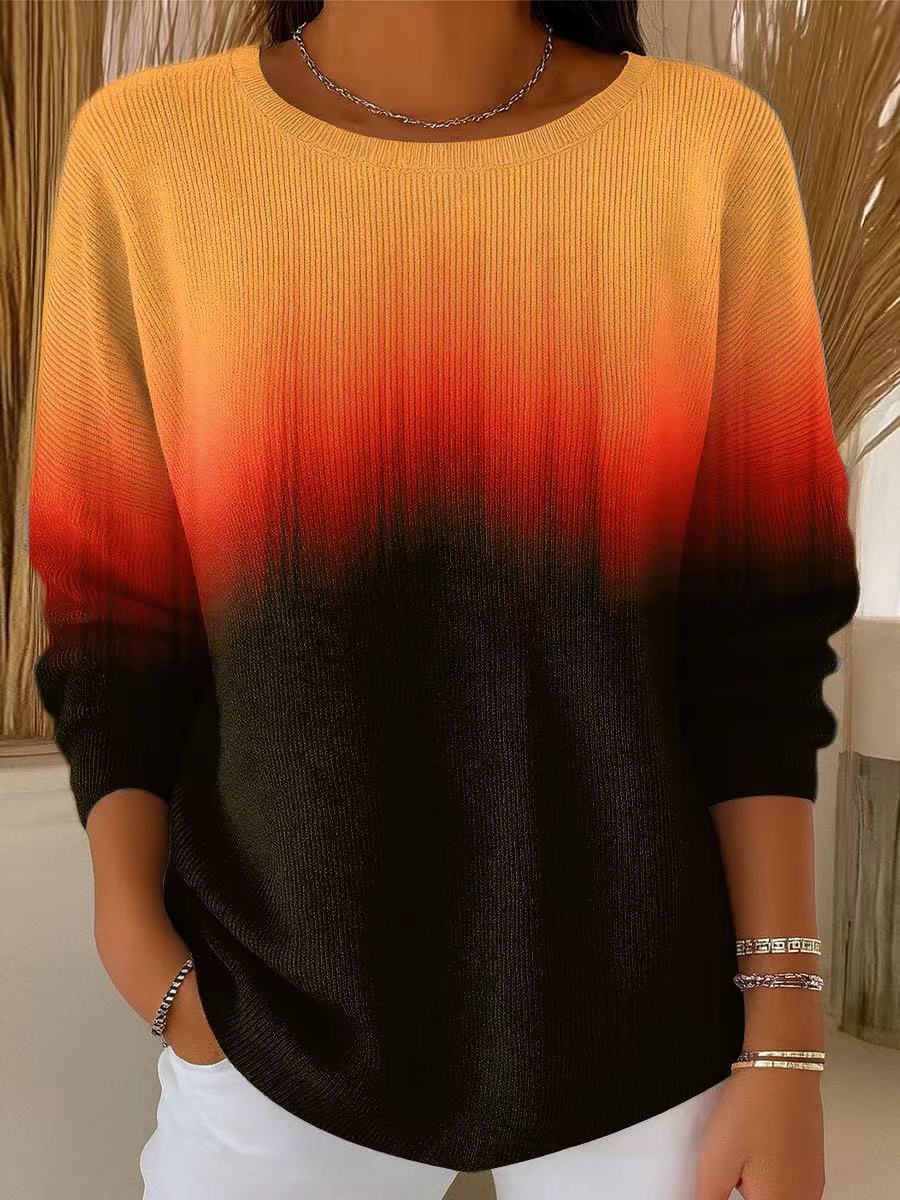 Women's  Abstract Two-color Gradient Painting Art Print Casual Pullover Sweater