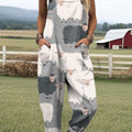Women's Lovely Sheep Art Print Casual 100% Cotton Wide Leg Jumpsuit