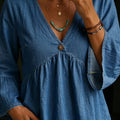 Women's V-neck Ruffle Sleeves Denim Top