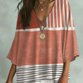 Women's Vintage Geometry Art Print V-neck Loose Shirt