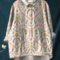 Women's Simple Floral Pattern Art Print Casual Cotton And Linen Ruffle Shirt