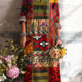 Women's Vintage National Geometric Plaid Splicing Art Print Dress
