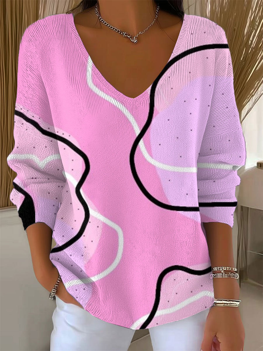 Women's Vintage Abstract Geometry Art Print Casual Pullover Sweater