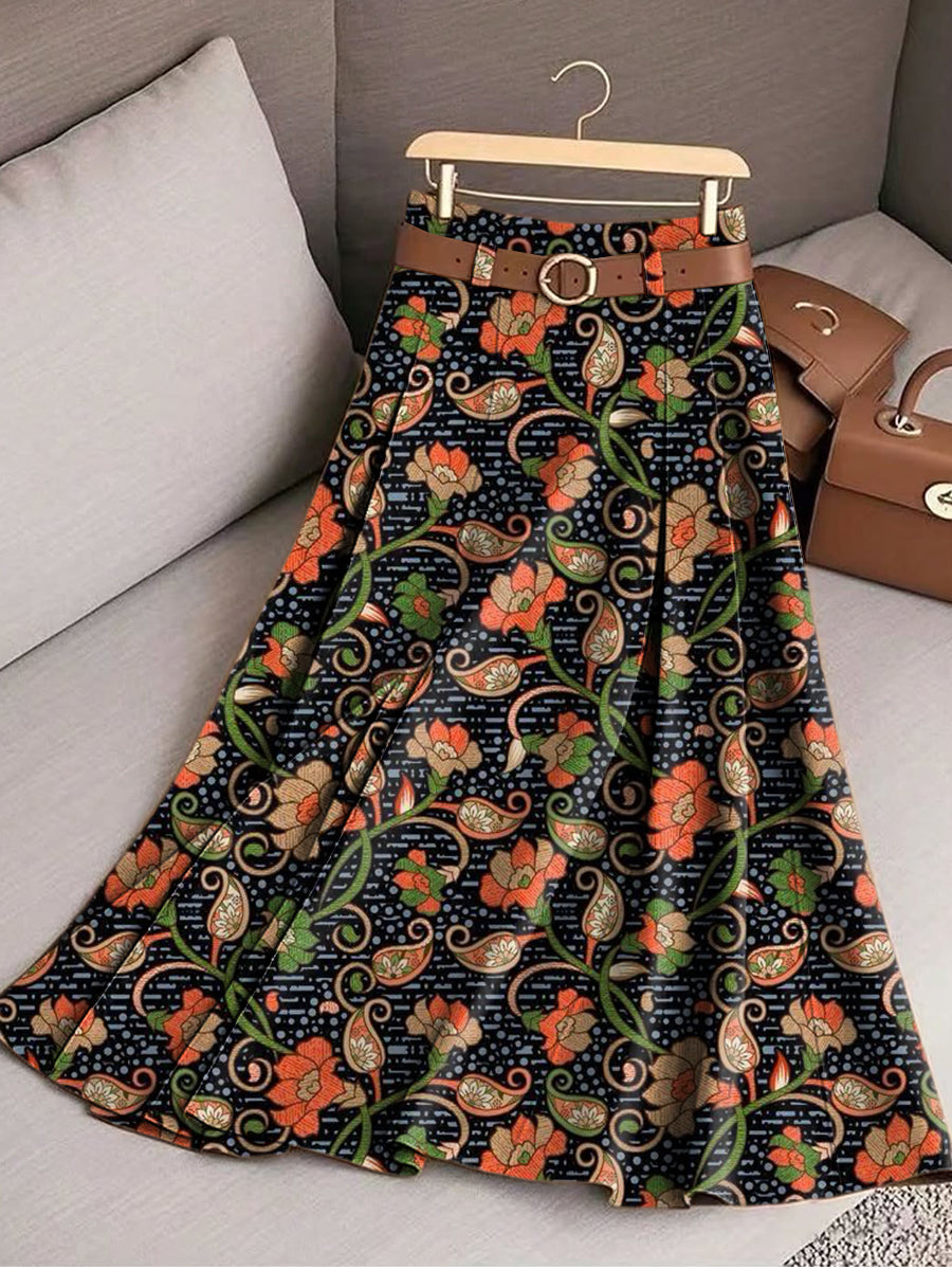 Women's Beautiful Ethnic Floral Art Print Cotton Skirt