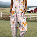 Women's Vintage Floral Art Print Casual 100% Cotton Wide Leg Jumpsuit