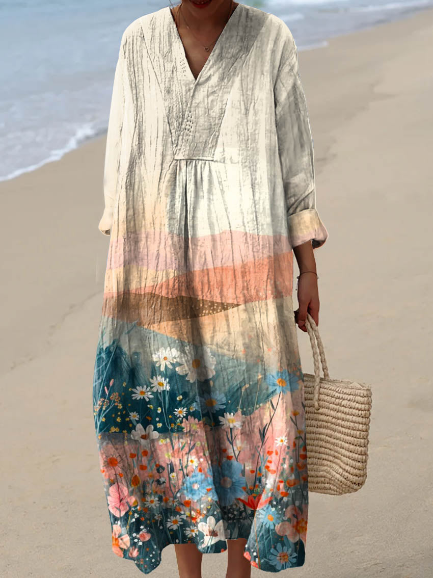 Women's Lovely Floral Art Pattern Art Print Cotton Dress