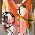 Women's Geometric Pattern Art Printed Casual Hooded Button Sweater