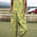 Women's Lovely Bees Pattern Art Print Casual 100% Cotton Wide Leg Jumpsuit