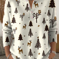 Women's Christmas Tree Art Print Buttoned Cardigan Sweater