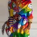Women's Fish Art Print Casual Cotton Shirt