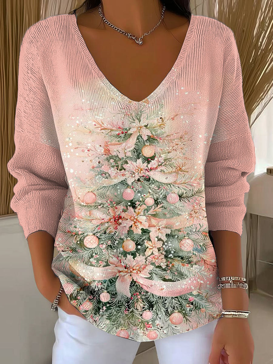 Women's Lovely Christmas Tree Pattern Art Print Casual Pullover Sweater