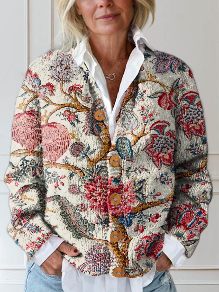 womens-vintage-floral-art-print-buttoned-cardigan-sweater-3xms