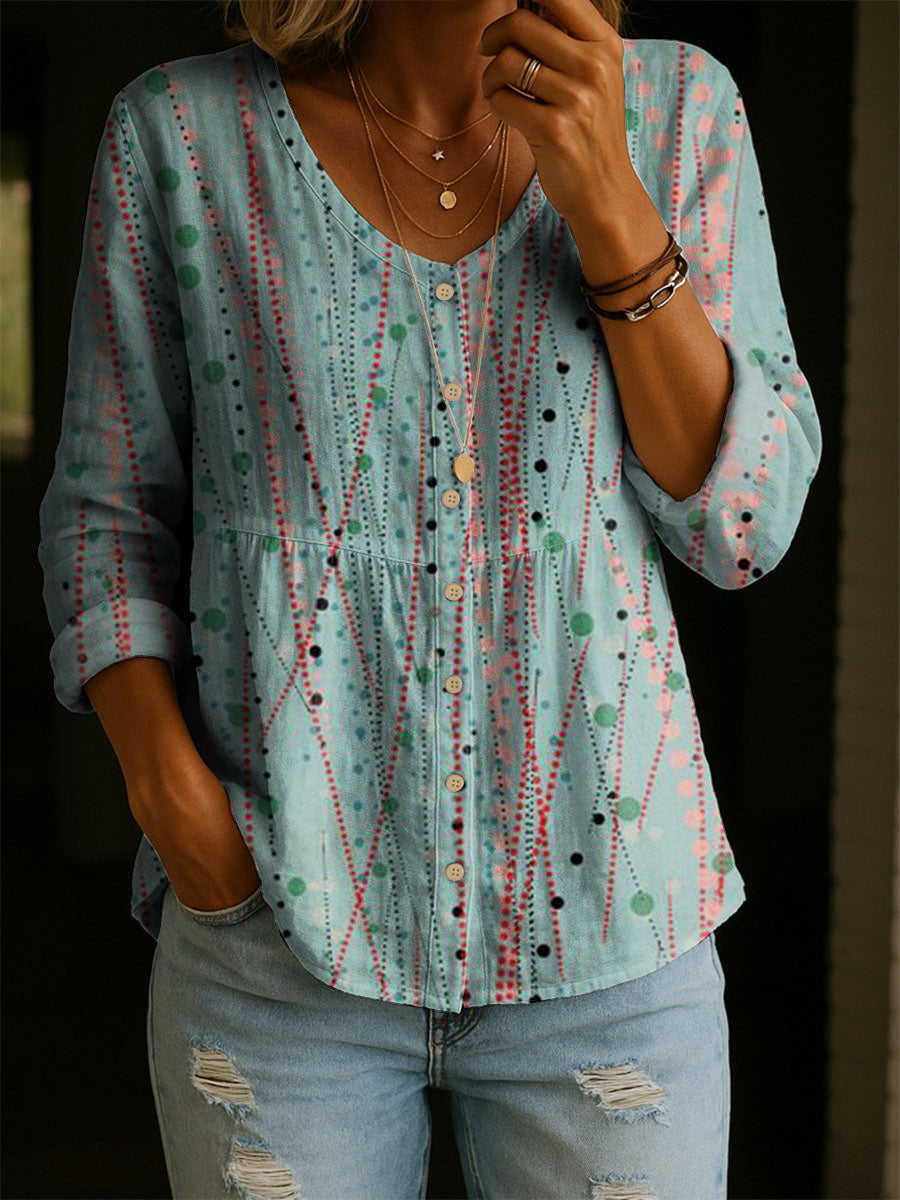 Women's Abstract Geometry Pattern Art Print Casual Cotton Shirt