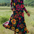 Women's Flowers Floral Art Print Long-sleeved Dress