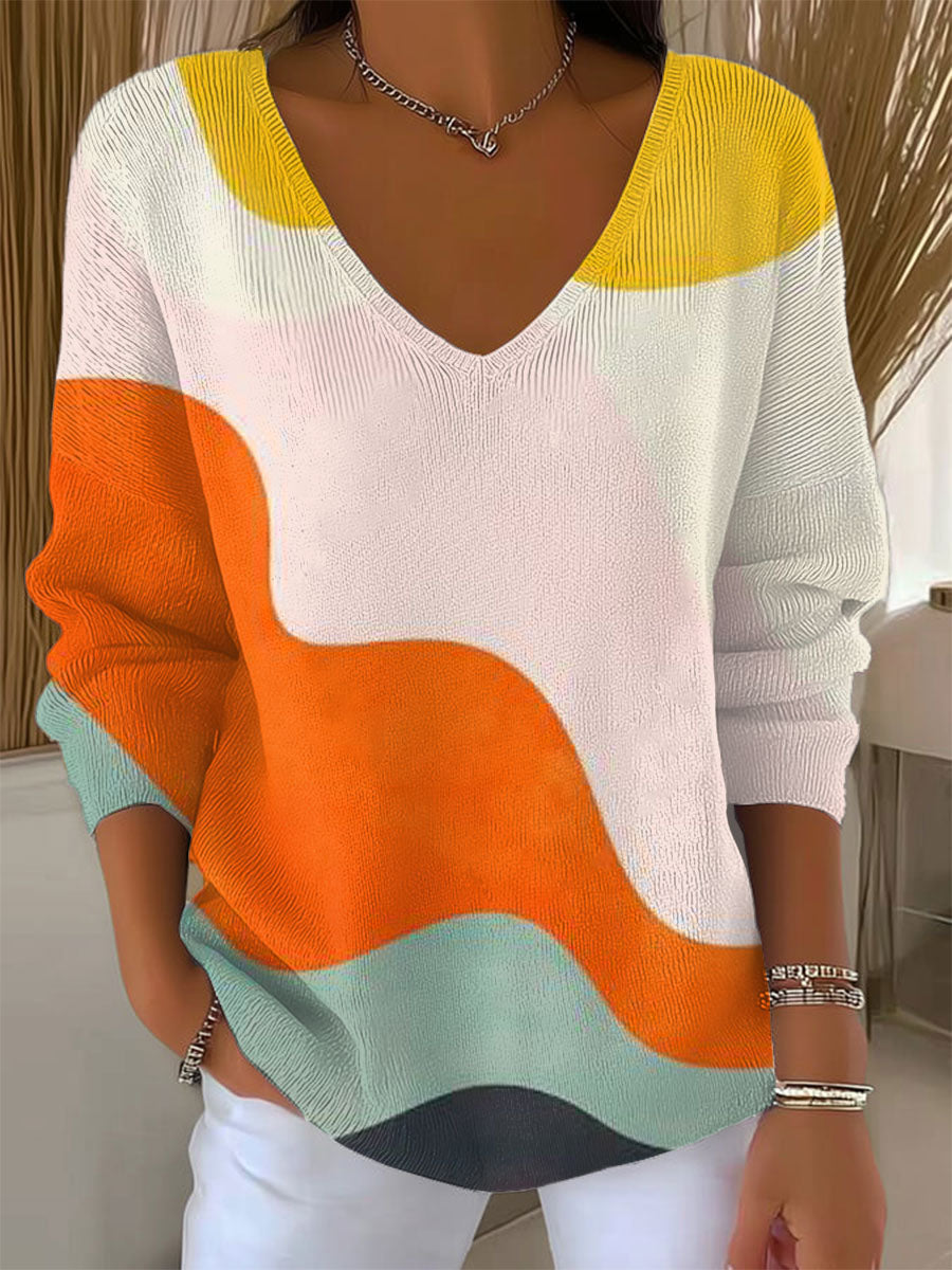 Women's Vintage Abstract Geometry Art Print Casual Pullover Sweater