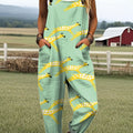 Women's Funny Giraffe Art Print Casual 100% Cotton Wide Leg Jumpsuit