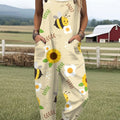 Women's  Bee  Floral  Art Print Casual 100% Cotton Wide Leg Jumpsuit