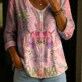 Women's Floral Pattern Art Print Casual Cotton Shirt