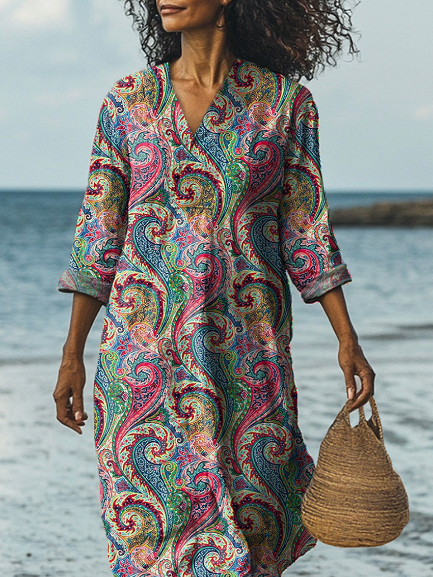 Colorful Ethnic Summer Pattern Printed Women's Dress