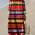 Retro Hippie Strip Pattern Printed Women's Dress