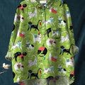 Women's Cat Art Print Casual Cotton And Linen Shirt