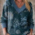 Vintage Ethnic Plants And Trees Art Print Knit V-neck Pullover Sweater
