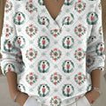 Vintage Christmas Art Print Buttoned Cardigan Sweater