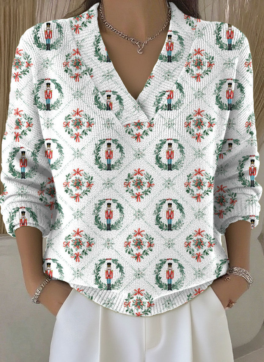 Vintage Christmas Art Print Buttoned Cardigan Sweater