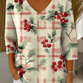 Women's Christmas Print V-Neck Three-Quarter Sleeve Casual Sweater