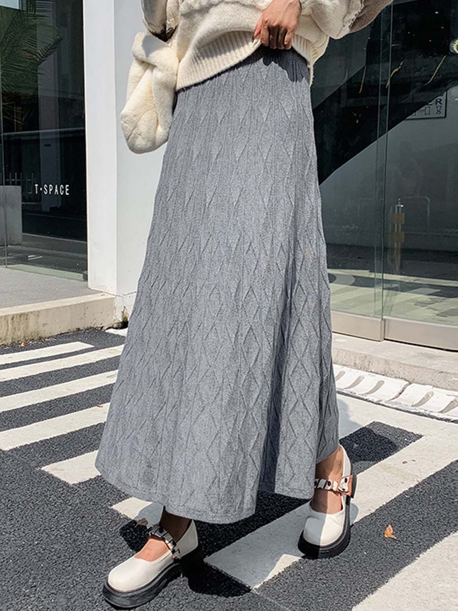 Women's Solid Color Elastic Waist A-Line Knit Skirt