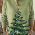 Women's Christmas Tree Art Print Buttoned Cardigan Sweater