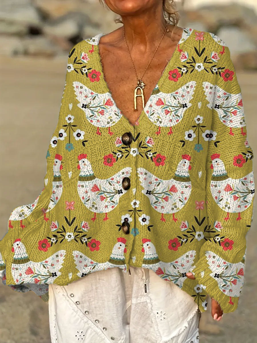 womens-funny-chicken-art-print-casual-pullover-sweater-ht7t