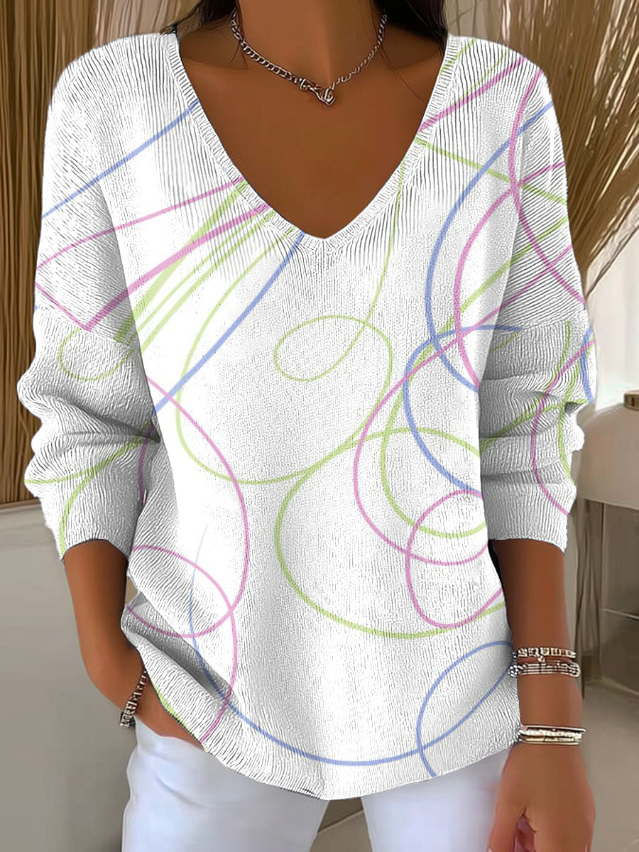 Women's Chaotic Lines Pattern Casual Pullover Sweater