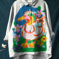 Lovely Duck And Spring Pond Printed Women's Casual Cotton And Linen Shirt