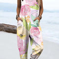 Women's Art Ink Flower Print Casual 100% Cotton Wide Leg Jumpsuit