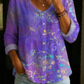 Women's Vintage Floral Pattern Art Print Casual Cotton Linen Shirt