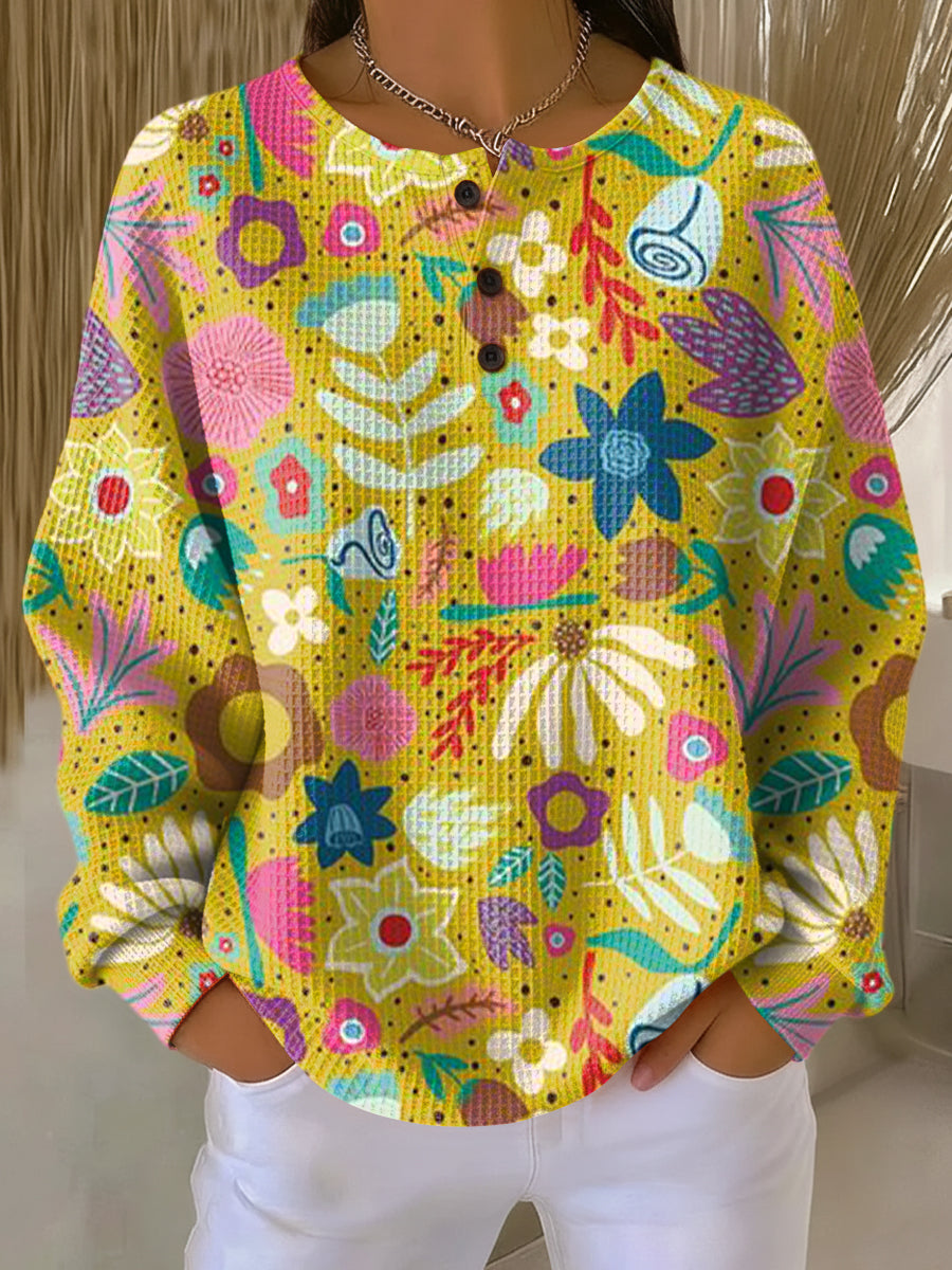 Women's Beautiful Abstract Colorful Floral Painting Art Print Casual Cotton Sweatshirt