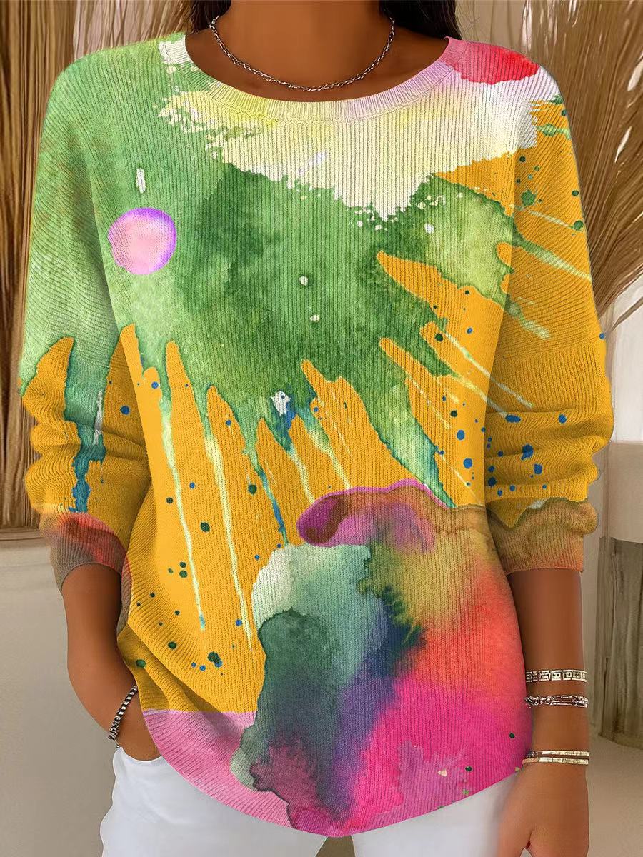 Women's Beautiful Abstract Colorful Watercolor Painting Art Print Casual Pullover Sweater