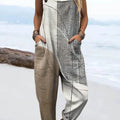 Women's Abstract Geometric Pattern Art Print Casual 100% Cotton Wide Leg Jumpsuit