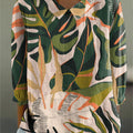 Women's Leaf Print Casual Cotton And Linen 3/4 Sleeve Shirt