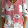 Women's Retro Floral Art Print Casual Stylish Cotton Linen Shirt