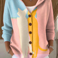Women's Cute Two Cats Painting Art Print Casual Hooded Button Sweater